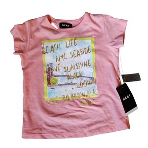 DKNY Beach Seaside Short Sleeve Shirt Size 4 NWT Pink